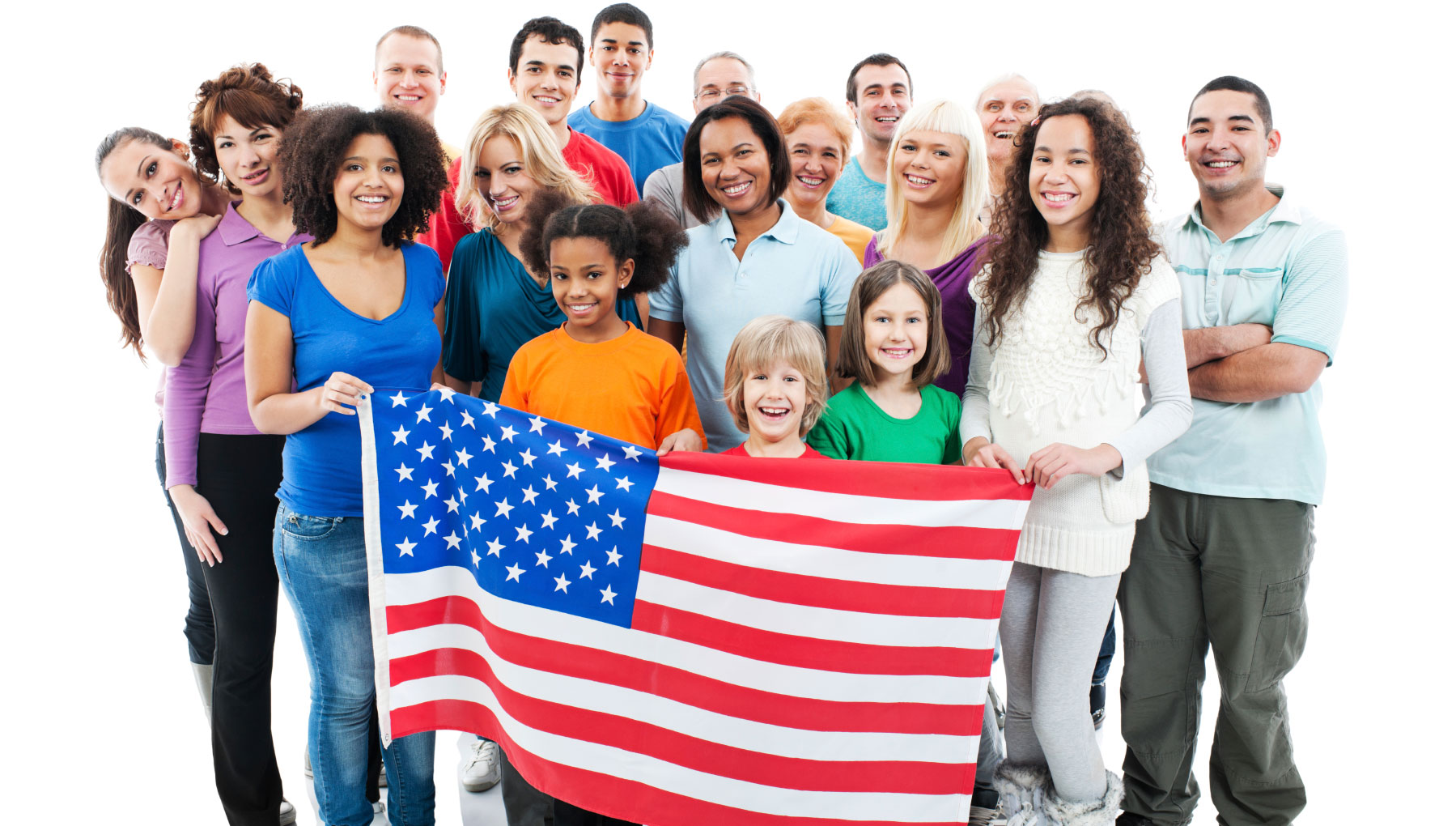 Jon E. Jessen, Immigration Attorney Stamford CT and crowd of people holding the American flag.